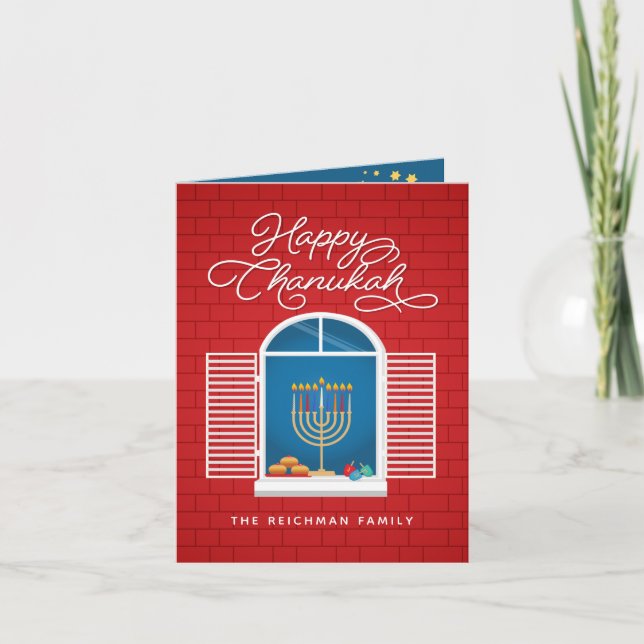 LYCKLIG HANUKKAH Menorah Dreidel Greeting Card Anteckningskort (Framsida)