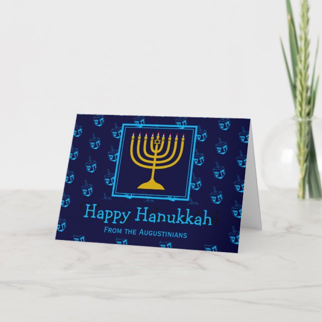 LYCKLIG HANUKKAH Menorah Dreidel Personlig Helgkort (Framsida)