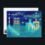Lycklig Hanukkah. Menorah & Dreidels Helg Vykort<br><div class="desc">Lycklig Hanukkah. Elegant Festive Star of David,  Menorah and Dreidels Design with guld foil embellishments postcards. Matchningskort och gåvor finns tillgängliga i de judiska Helgdagarna/Hanukkah-kategorin i vår butik.</div>