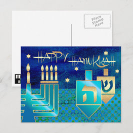 Lycklig Hanukkah. Menorah & Dreidels Helg Vykort