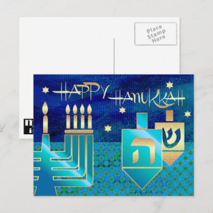 Lycklig Hanukkah. Menorah & Dreidels Helg Vykort