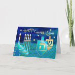 Lycklig Hanukkah. Menorah & Dreidels Helgkort<br><div class="desc">Lycklig Hanukkah. Menorah och Dreidels utformar anpassadet Hanukkah Greeting Cards. Matchningskort och gåvor finns tillgängliga i de judiska Helgdagarna/Hanukkah-kategorin i vår butik.</div>