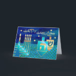 Lycklig Hanukkah. Menorah & Dreidels Helgkort<br><div class="desc">Lycklig Hanukkah. Menorah och Dreidels utformar anpassadet Hanukkah Greeting Cards. Matchningskort och gåvor finns tillgängliga i de judiska Helgdagarna/Hanukkah-kategorin i vår butik.</div>