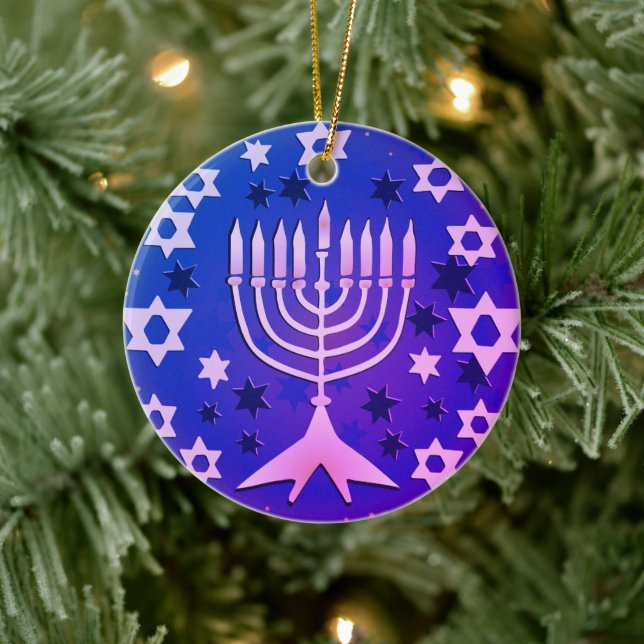 Lycklig Hanukkah Menorah Flat Julgransprydnad Keramik (Träd)