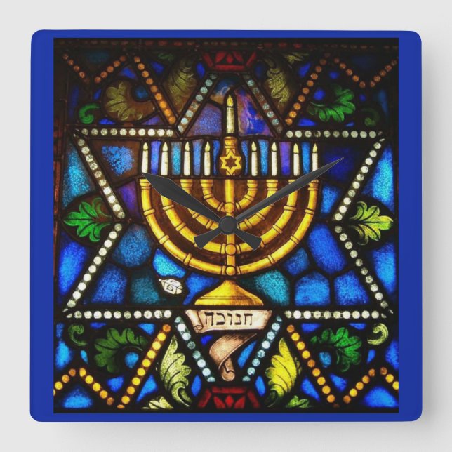 LYCKLIG HANUKKAH MENORAH FYRKANTIG KLOCKA (Framsida)