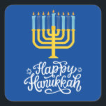 Lycklig Hanukkah Menorah Fyrkantigt Klistermärke<br><div class="desc">Lycklig Hanukkah Menorah Square Sticker. Välj storleka på dekalen på Alternativ-menyn.</div>