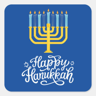Lycklig Hanukkah Menorah Fyrkantigt Klistermärke