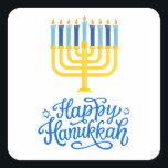 Lycklig Hanukkah Menorah Fyrkantigt Klistermärke<br><div class="desc">Lycklig Hanukkah Menorah Square Sticker. Välj storleka på dekalen på Alternativ-menyn.</div>