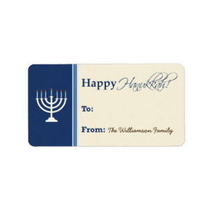 Lycklig Hanukkah Menorah Gift-Märkre (mörk blåt Adressetikett