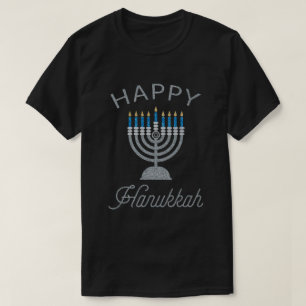 Lycklig Hanukkah Menorah Glitter T-Shirt