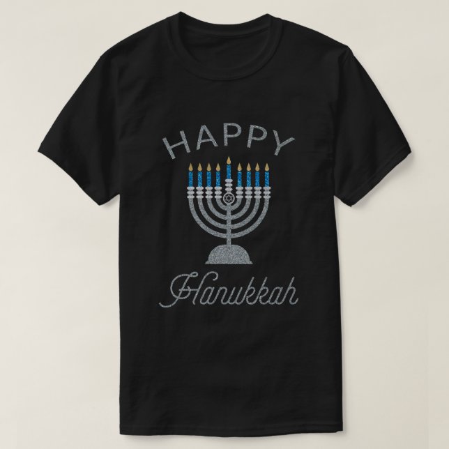 Lycklig Hanukkah Menorah Glitter T-Shirt (Design framsida)