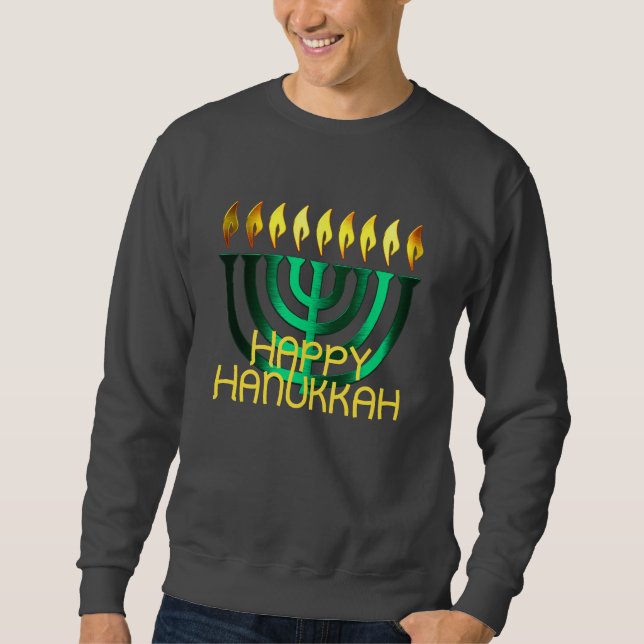 Lycklig Hanukkah Menorah Grönt Lång Ärmad Tröja (Framsida)