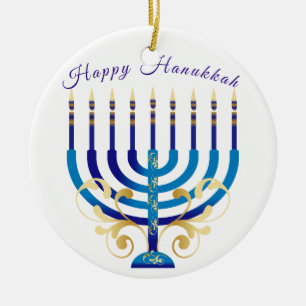 Lycklig Hanukkah menorah gult guld ljus Julgransprydnad Keramik