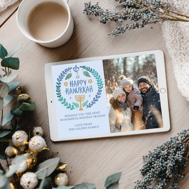 Lycklig Hanukkah Menorah Hand plockade ANPASSNINGS Julkort (Happy Hanukkah Menorah Hand Drawn CUSTOM PHOTO Holiday Card and Digital Download
)