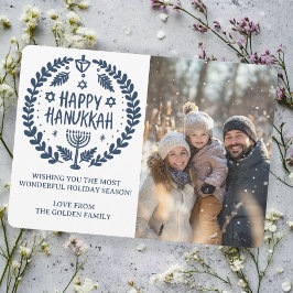 Lycklig Hanukkah Menorah Hand plockade ANPASSNINGS Julkort