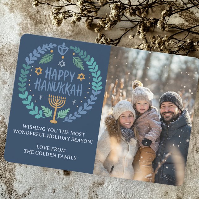 Lycklig Hanukkah Menorah Hand plockade ANPASSNINGS Julkort (Happy Hanukkah Menorah Hand Drawn CUSTOM PHOTO Holiday Card
)