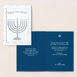 Lycklig Hanukkah Menorah Helgdag Real Silver Folierat Kort
