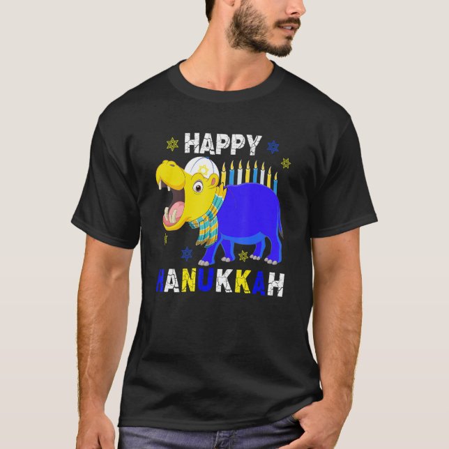 Lycklig Hanukkah Menorah Hippo hade judiskt hat T Shirt (Framsida)