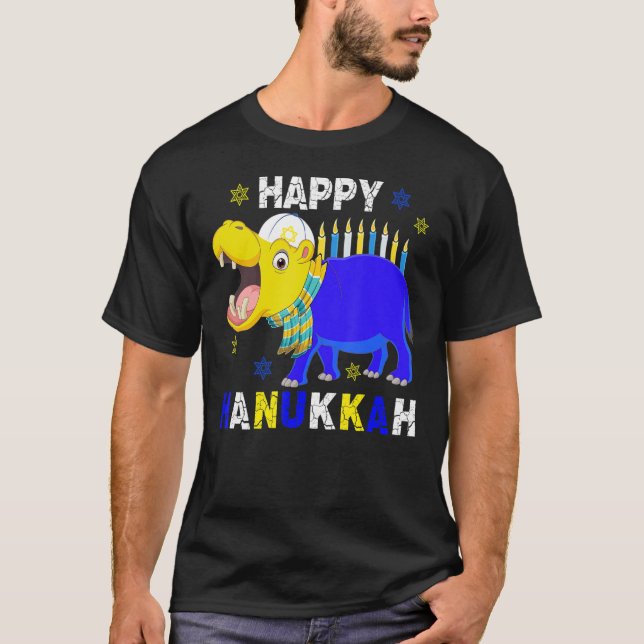 Lycklig Hanukkah Menorah Hippo hade judiskt hat T Shirt (Framsida)