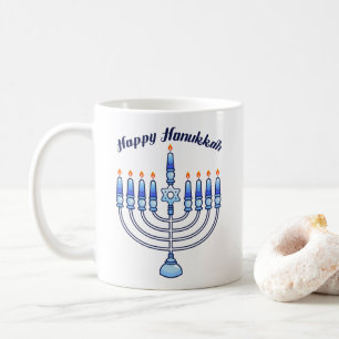 Lycklig Hanukkah Menorah Jewish Jew Cute Candles Kaffemugg