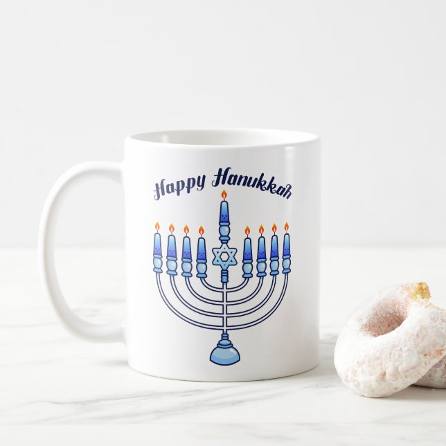 Lycklig Hanukkah Menorah Jewish Jew Cute Candles Kaffemugg (Med munk)
