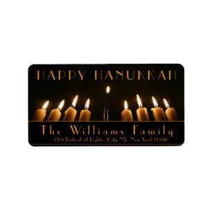 Lycklig Hanukkah Menorah Light Nine Burning Candle Adressetikett