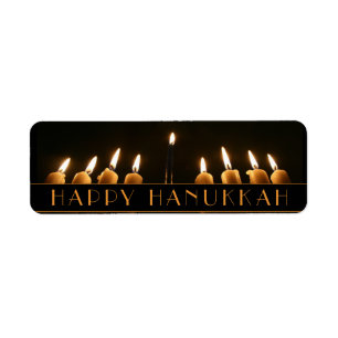 Lycklig Hanukkah Menorah Light Nine Burning Candle Returadress Etikett