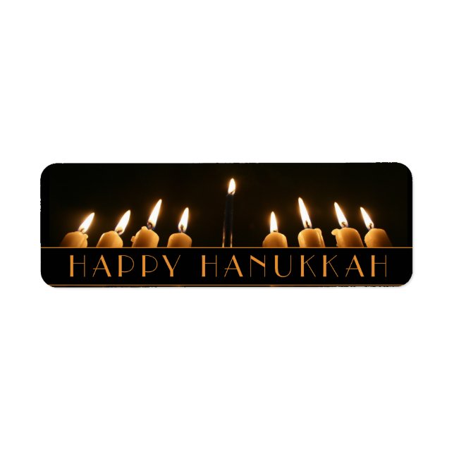 Lycklig Hanukkah Menorah Light Nine Burning Candle Returadress Etikett (Framsidan)