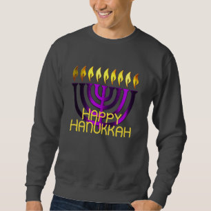 Lycklig Hanukkah Menorah Lila Lång Ärmad Tröja