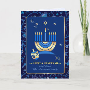 Lycklig Hanukkah. Menorah och Dreidel Helgkort