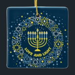 Lycklig Hanukkah Menorah och Dreidels Ceramic Orna Julgransprydnad Keramik<br><div class="desc">. - Vi firar åtta dagar och åtta nätter på festivalen i Ljus med Hanukkah-kort och -gåvor. Ljus festival är här. Ljusa menoran,  spela med drömmaren och festen på latkes och sufganiyots. Fira Hanukkahs anda med vänner,  familj och nära och kära genom att önska dem Lycklig Hanukkah.</div>