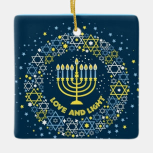 Lycklig Hanukkah Menorah och Dreidels Ceramic Orna Julgransprydnad Keramik
