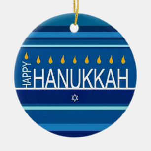 Lycklig Hanukkah Menorah och Dreidels Ceramic Orna Julgransprydnad Keramik