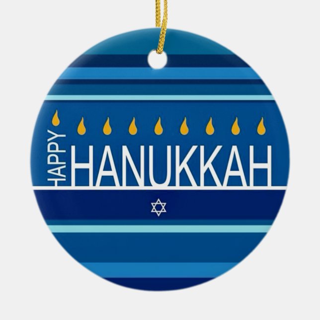 Lycklig Hanukkah Menorah och Dreidels Ceramic Orna Julgransprydnad Keramik (Framsidan)