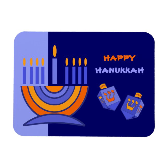 Lycklig Hanukkah. Menorah och Dreidels Gift Magnet (Horisontell)