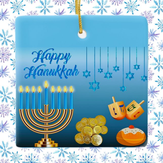 Lycklig Hanukkah Menorah och Dreidels Julgransprydnad Keramik (Skapare uppladdad)