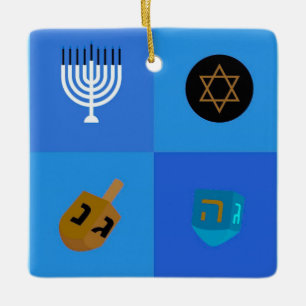Lycklig Hanukkah Menorah och Dreidels Julgransprydnad Keramik