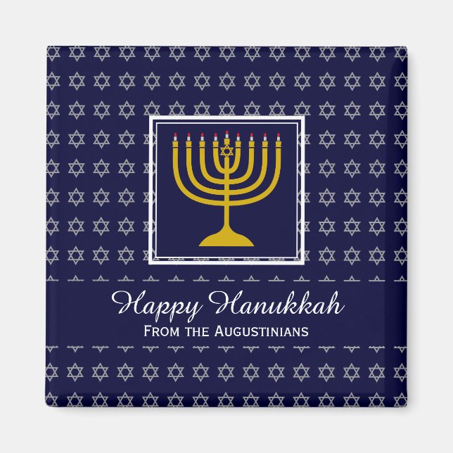 LYCKLIG HANUKKAH Menorah Personlig Blue Fridge Magnet (Framsidan)