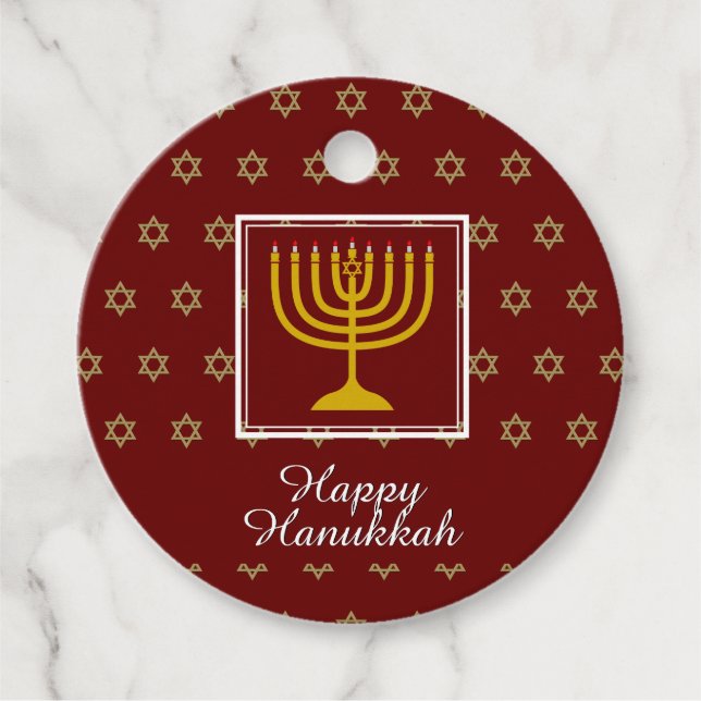 LYCKLIG HANUKKAH Menorah Personlig Red Gåvor Etiketter (Framsida)