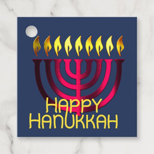 Lycklig Hanukkah Menorah Rosa Gåvor Etiketter (Framsida)