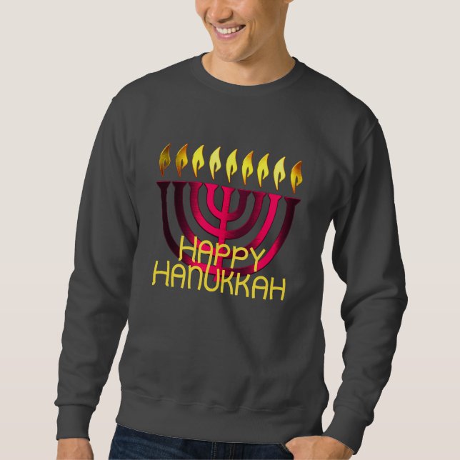 Lycklig Hanukkah Menorah Rosa Lång Ärmad Tröja (Framsida)