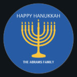 Lycklig Hanukkah Menorah Runt Klistermärke<br><div class="desc">Lycklig Hanukkah Menorah Classic Round Sticker</div>