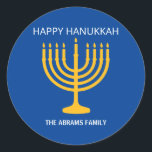 Lycklig Hanukkah Menorah Runt Klistermärke<br><div class="desc">Lycklig Hanukkah Menorah Classic Round Sticker</div>
