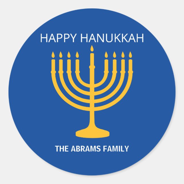 Lycklig Hanukkah Menorah Runt Klistermärke (Framsida)