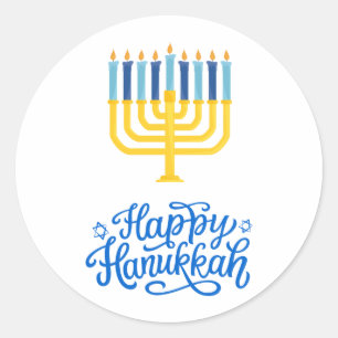 Lycklig Hanukkah Menorah Runt Klistermärke