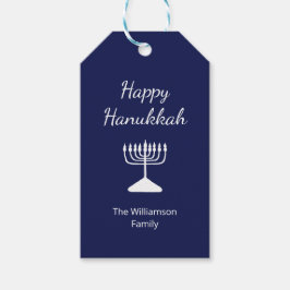 Lycklig Hanukkah Menorah Simple Blue Presentetikett