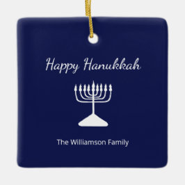 Lycklig Hanukkah Menorah Simple Blue White Julgransprydnad Keramik
