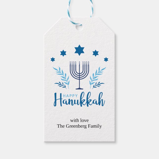 Lycklig Hanukkah Menorah Stars Festive Presentetikett (Framsidan)