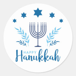 Lycklig Hanukkah Menorah Stars Runt Klistermärke