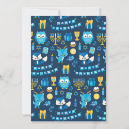 Lycklig Hanukkah Menorah Sufganiyot Cute Uggla Blu Julkort